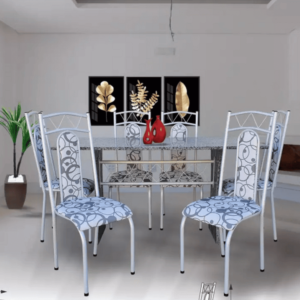 Conjunto de Mesa A&ccedil;o Coelho Catar c/ 6 Cadeiras e Tampo de Granito, Branco, large image number 1